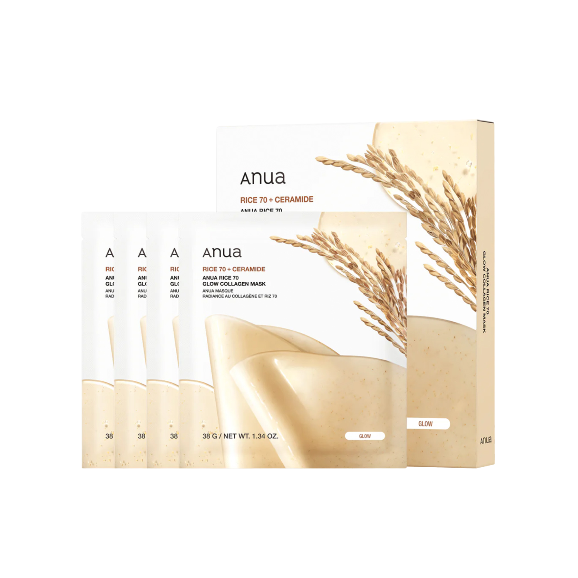 Anua Rice 70 Glow Collagen Mask (4ea)